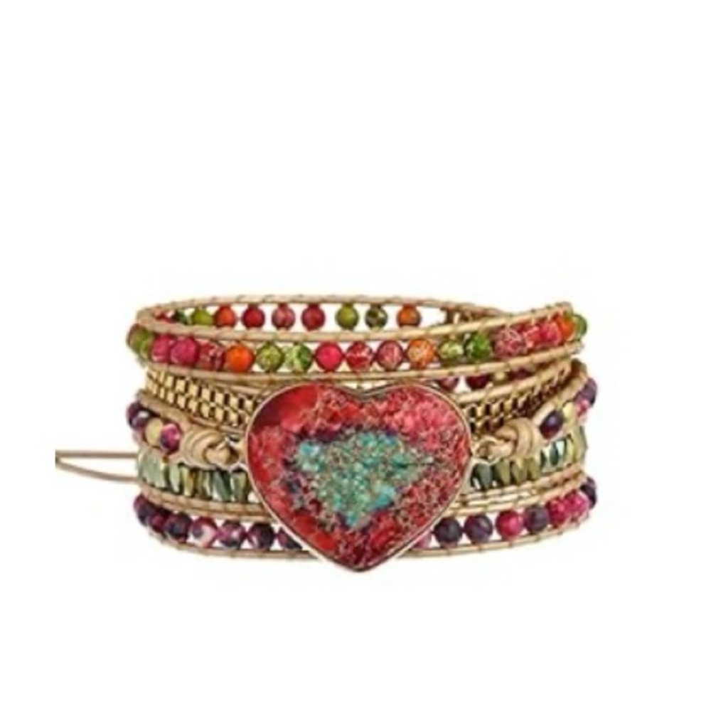 Pumiss Bohemian Multicolor Heart Handmade Wrap Bracelet